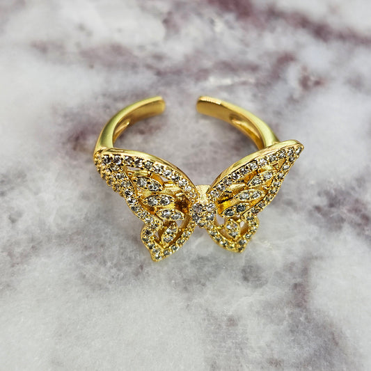 Anillo Baño de Oro Cristal Austriaco Mariposa Sutil