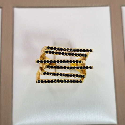 Anillo Baño de Oro Cristal Austriaco Lineas Geometricas
