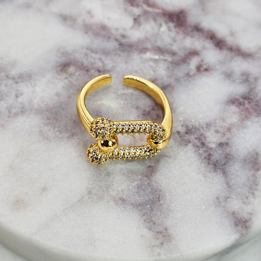 Anillo Baño de Oro Cristal Austriaco Contemporaneo