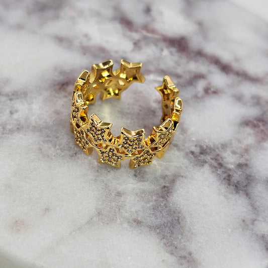 Anillo Baño de Oro Cristal Austriaco Pequeñas Estrellas