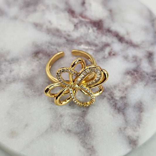 Anillo Baño de Oro Cristal Austriaco Floral