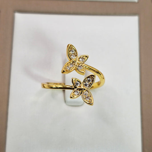 Anillo Baño de Oro Cristal Austriaco Doble Flor Pequeña