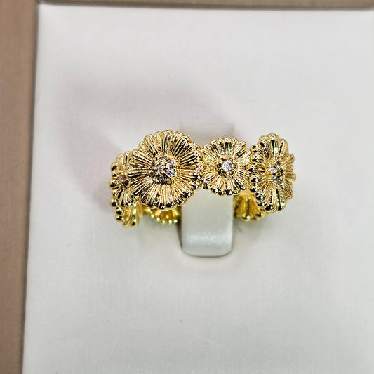 Anillo Baño de Oro Cristal Austriaco Corona de Flor