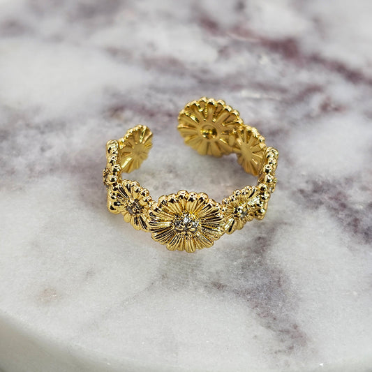 Anillo Baño de Oro Cristal Austriaco Corona de Flor