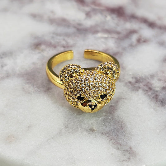 Anillo Baño de Oro Cristal Austriaco Osito Encantador