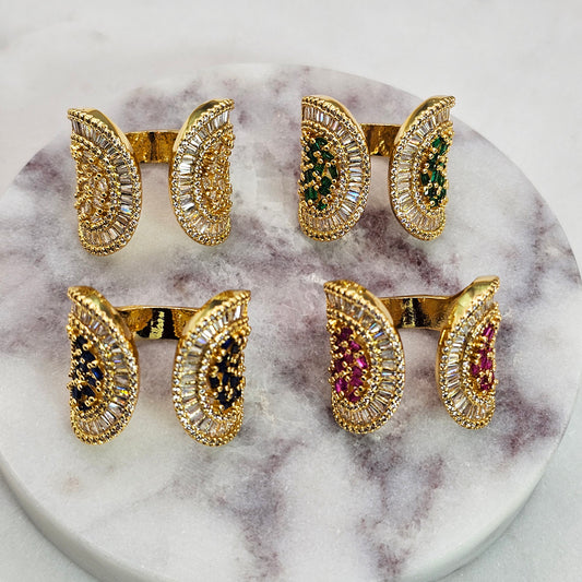 Anillo Baño de Oro Cristal Austriaco Diseño Semicircular