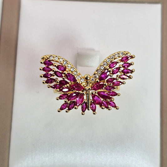 Anillo Baño de Oro Cristal Austriaco Glamour Mariposa