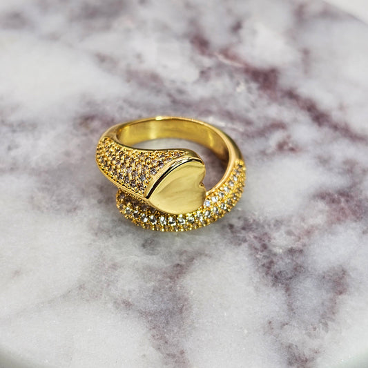Anillo Baño de Oro Cristal Austriaco Corazon Envolvente