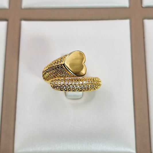 Anillo Baño de Oro Cristal Austriaco Corazon Envolvente