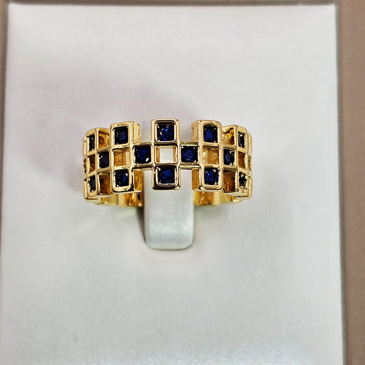 Anillo Baño de Oro Cristal Austriaco Geometrico Cuadriculado