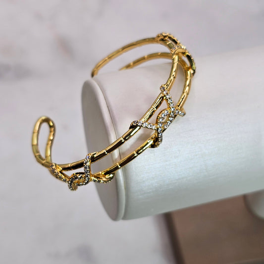 Pulsera Baño de Oro Cristal Austriaco Entramada de Lineas