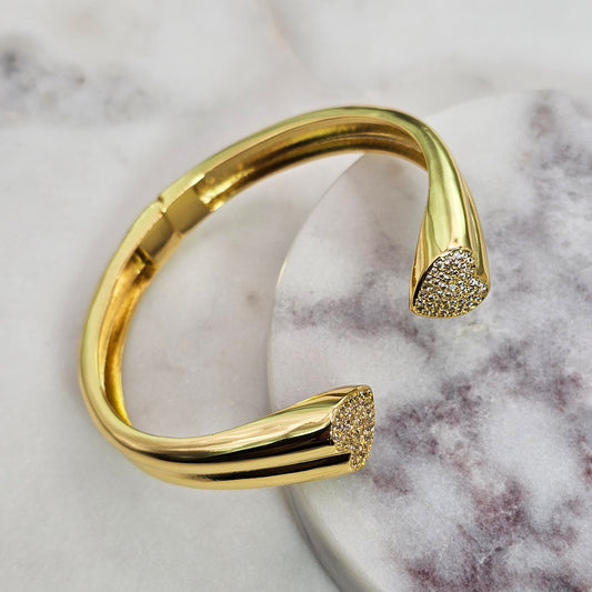 Pulsera Baño de Oro Cristal Austriaco Doble Corazon