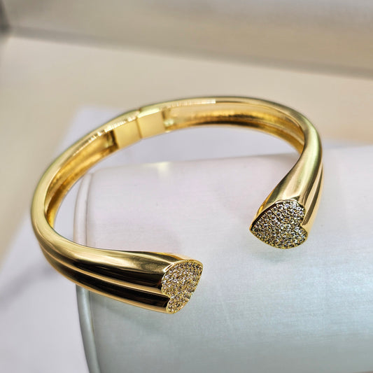 Pulsera Baño de Oro Cristal Austriaco Doble Corazon