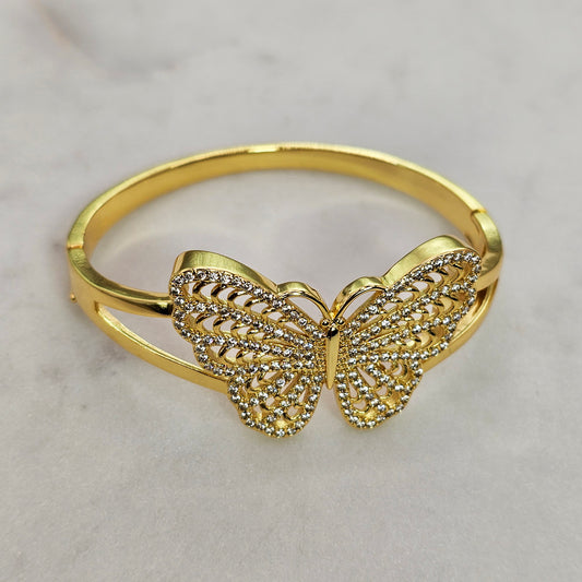 Pulsera Baño de Oro Cristal Austriaco Mariposa Calada