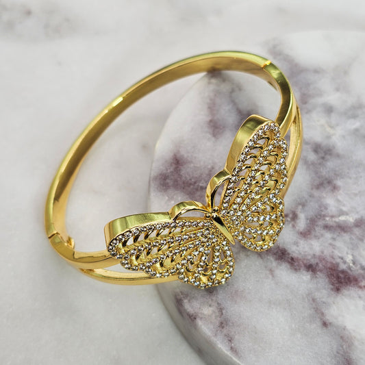 Pulsera Baño de Oro Cristal Austriaco Mariposa Calada