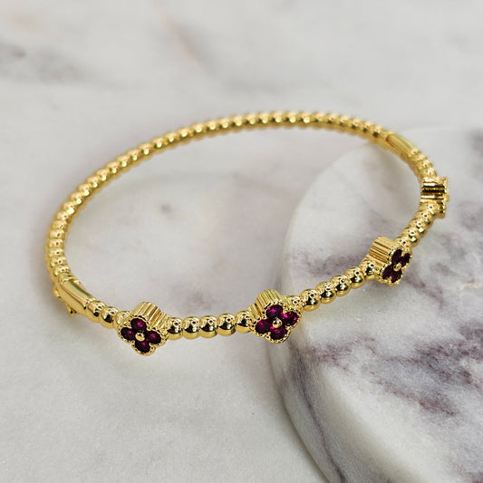 Pulsera Baño de Oro Cristal Austriaco Cuatro Trebol