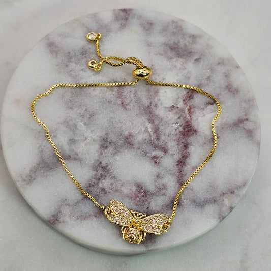 Pulsera Baño de Oro Sutil Cristal Austriaco Abeja