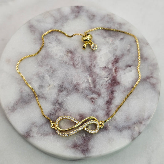 Pulsera Baño de Oro Sutil Cristal Austriaco Infinito