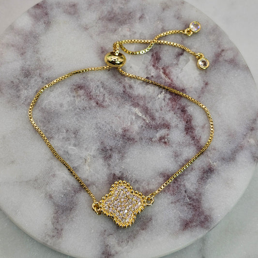 Pulsera Baño de Oro Sutil Cristal Austriaco Trebol