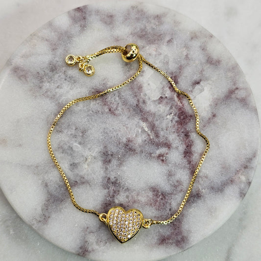 Pulsera Baño de Oro Sutil Cristal Austriaco Corazon Decorado