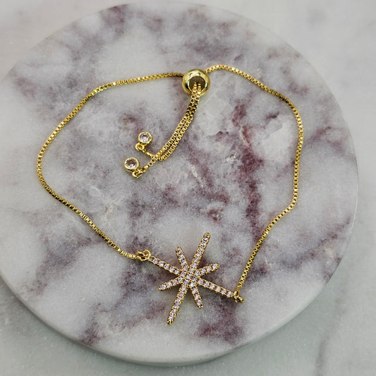 Pulsera Baño de Oro Sutil Cristal Austriaco Estrella Fugaz