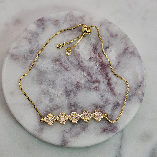 Pulsera Baño de Oro Sutil Cristal Austriaco Linea de Trebol