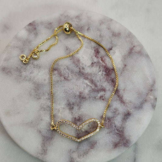 Pulsera Baño de Oro Sutil Cristal Austriaco Corazon Ovalado