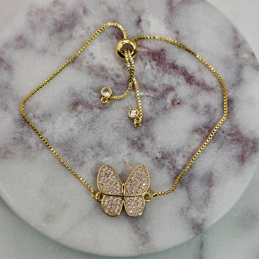 Pulsera Baño de Oro Sutil Cristal Austriaco Mariposa