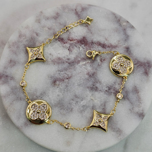 Pulsera Baño de Oro Cristal Austriaco Trebol Desigual