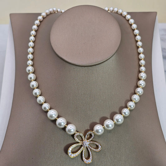 Collar Baño de Oro Cristal Austriaco Flor Desigual Perlas