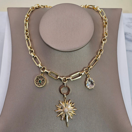 Collar Baño de Oro Sol Destellos