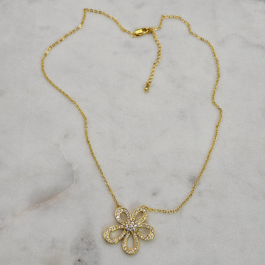 Collar Baño de Oro Cristal Austriaco Flor Pequeña