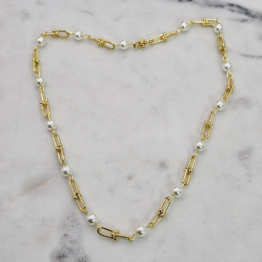 Collar Baño de Oro Eslabones Tifany Perlas